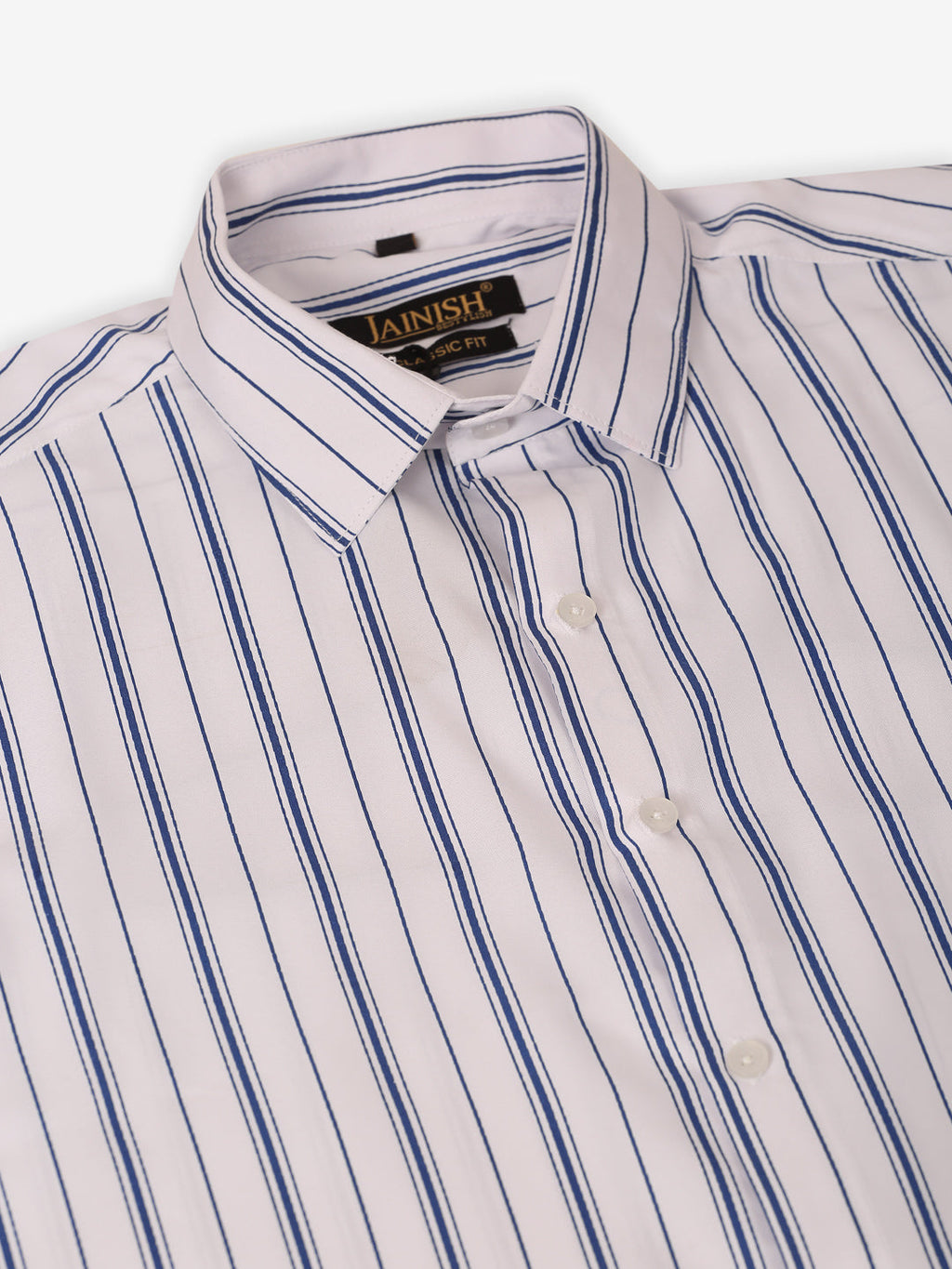 Jainish Men's White & Blue Classic Striped Formal Shirt