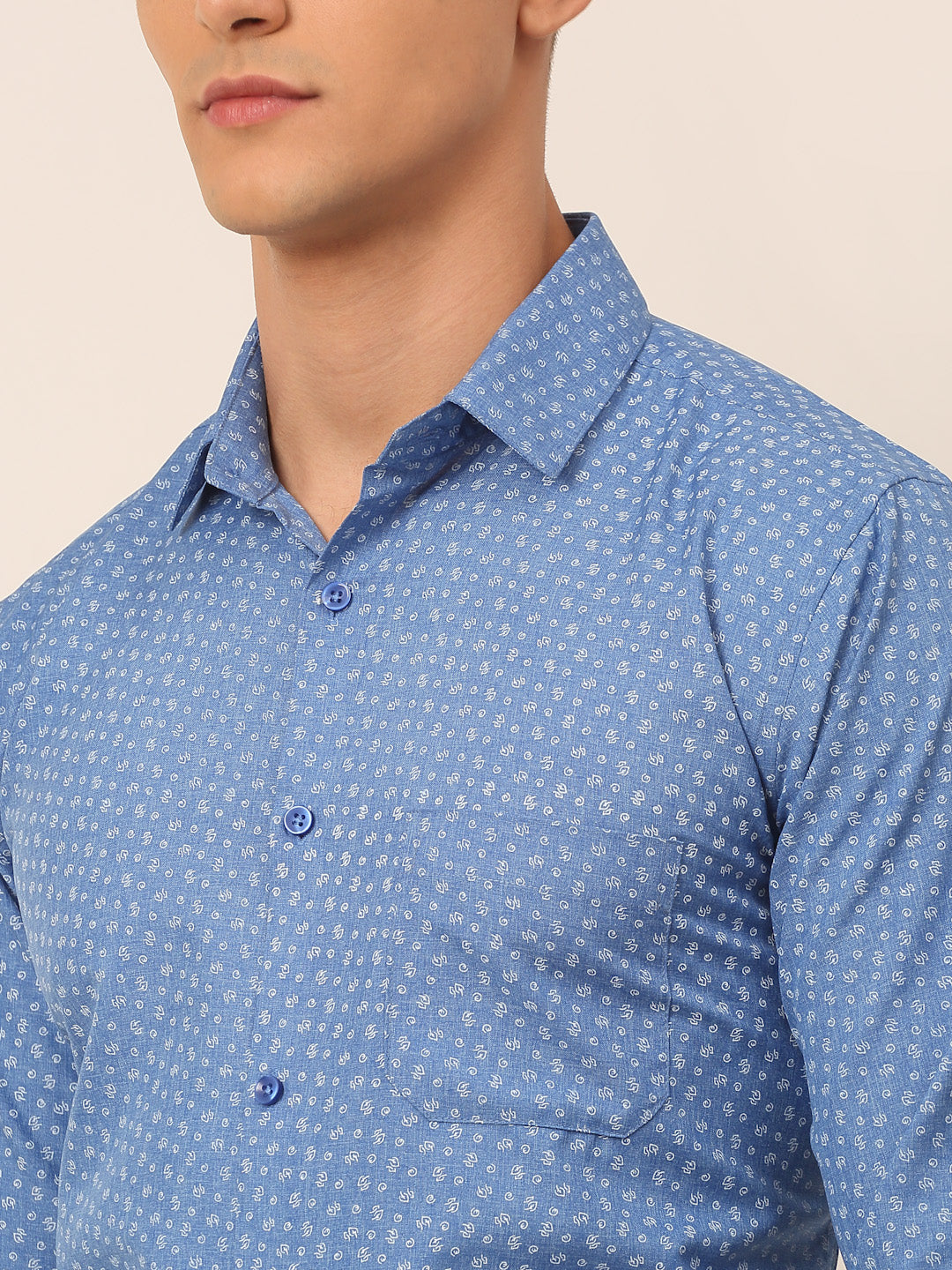 Jainish Men's Blue Classic Printed Formal Shirt