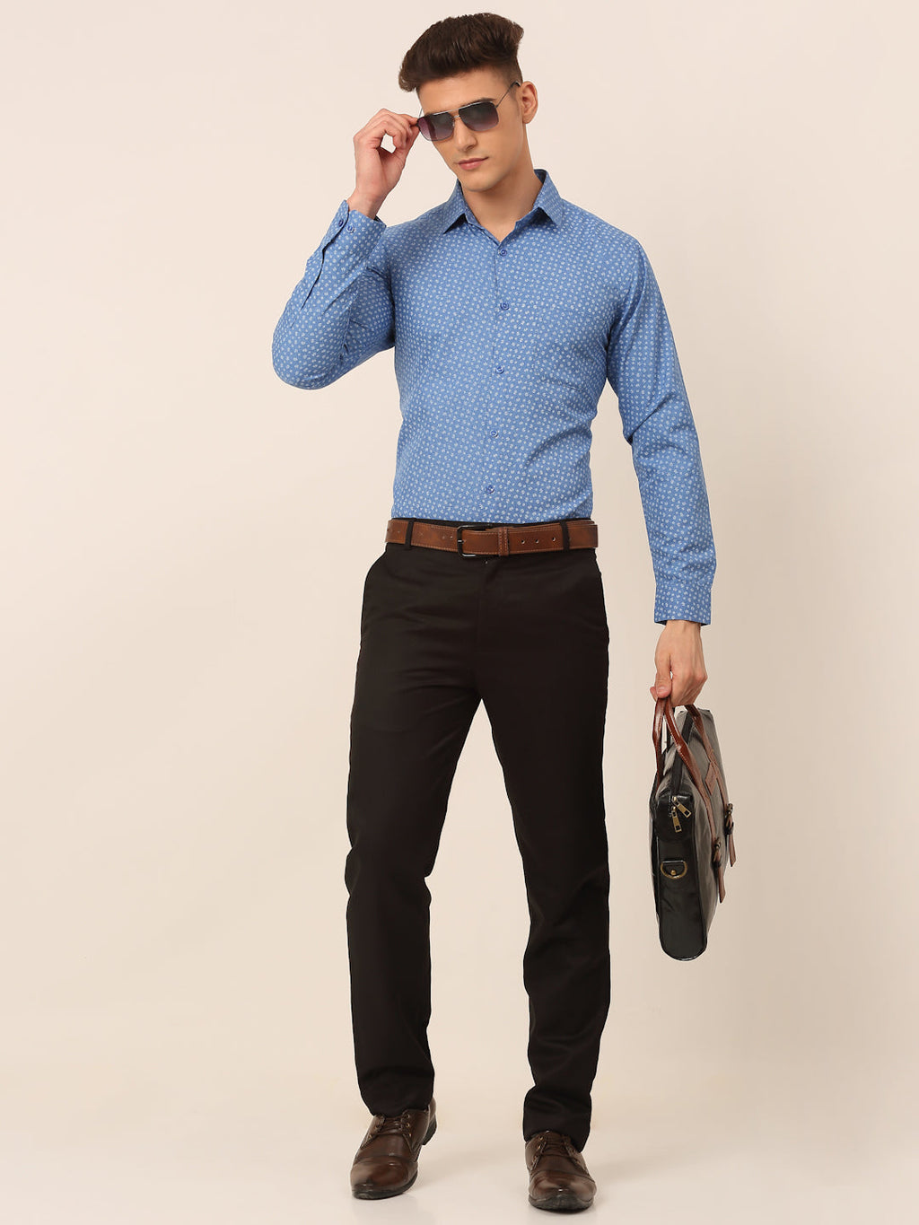 Jainish Men's Blue Classic Printed Formal Shirt