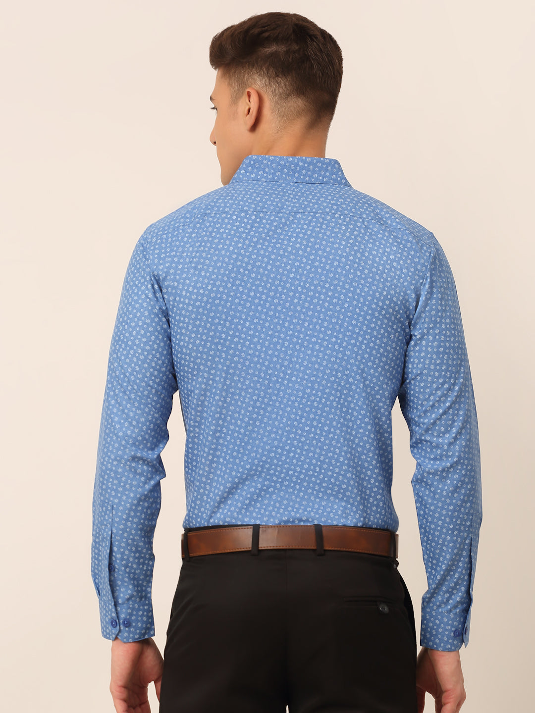 Jainish Men's Blue Classic Printed Formal Shirt