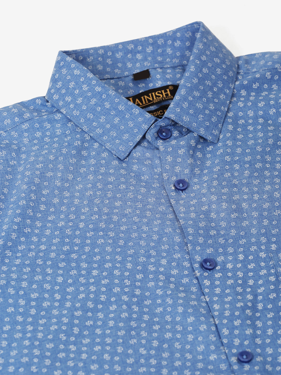 Jainish Men's Blue Classic Printed Formal Shirt