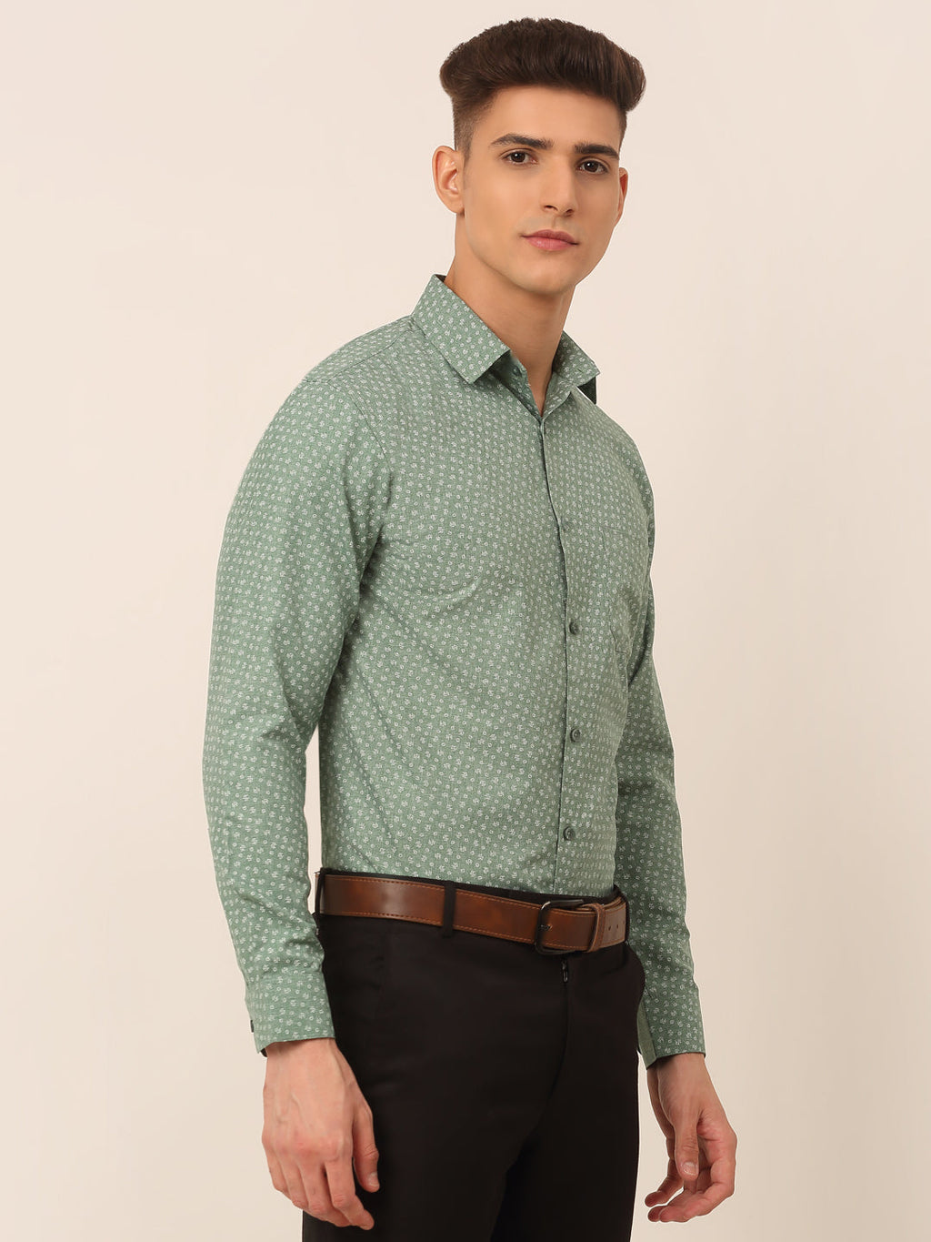 Jainish Men's Green Classic Printed Formal Shirt
