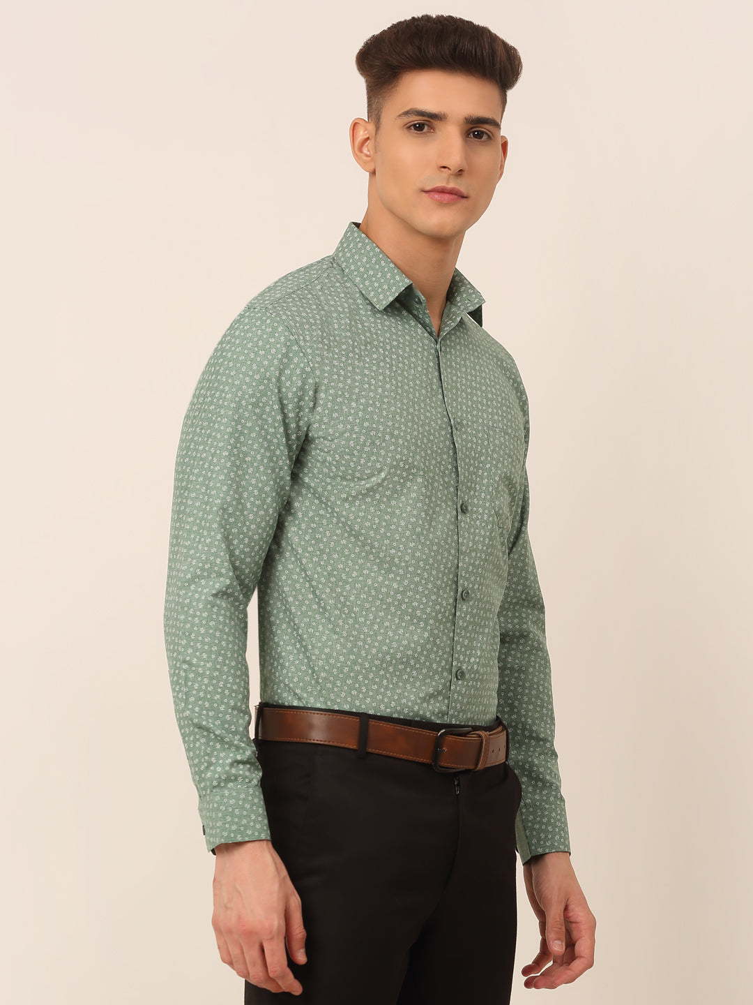 Jainish Men's Green Classic Printed Formal Shirt