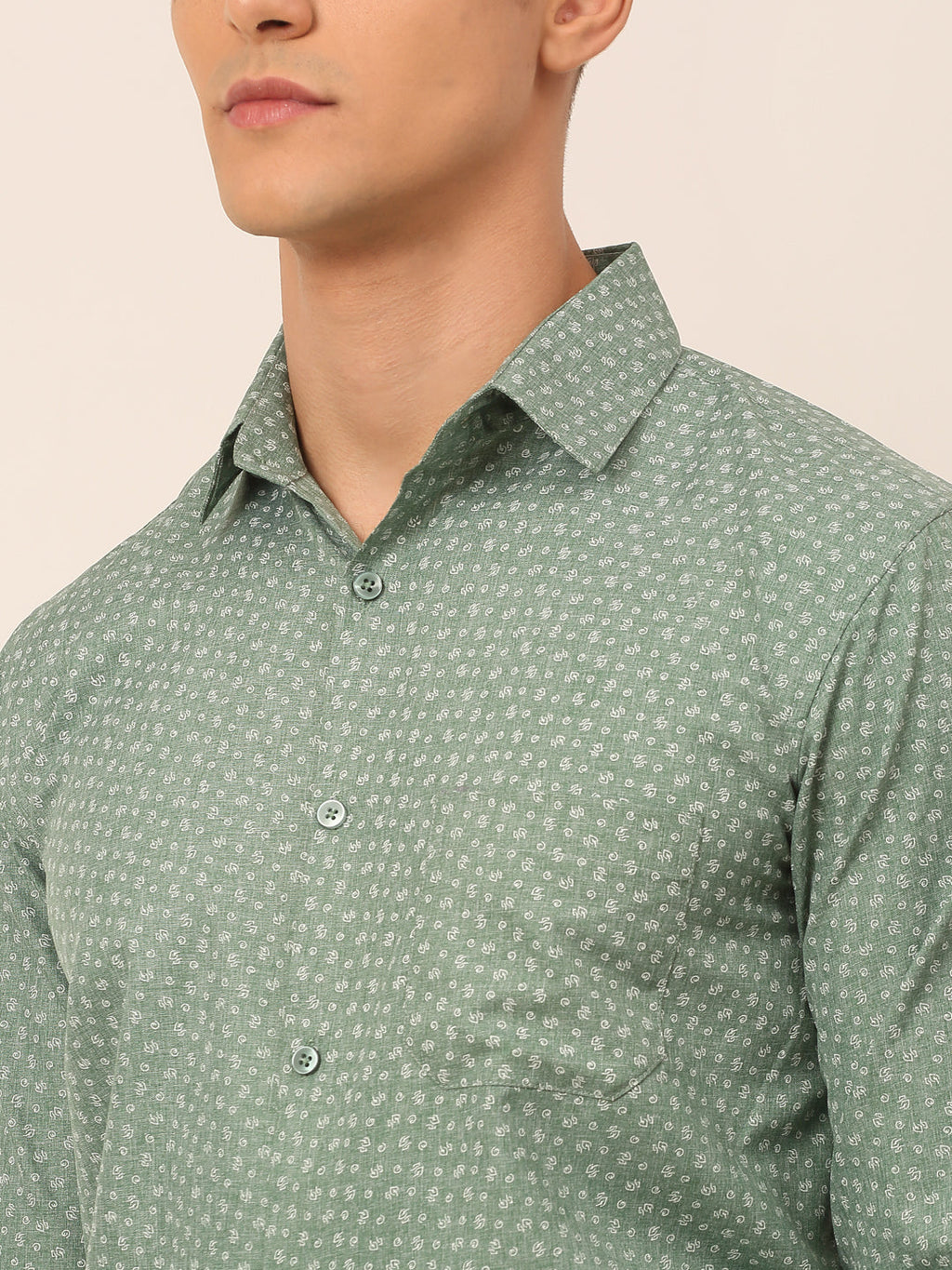 Jainish Men's Green Classic Printed Formal Shirt