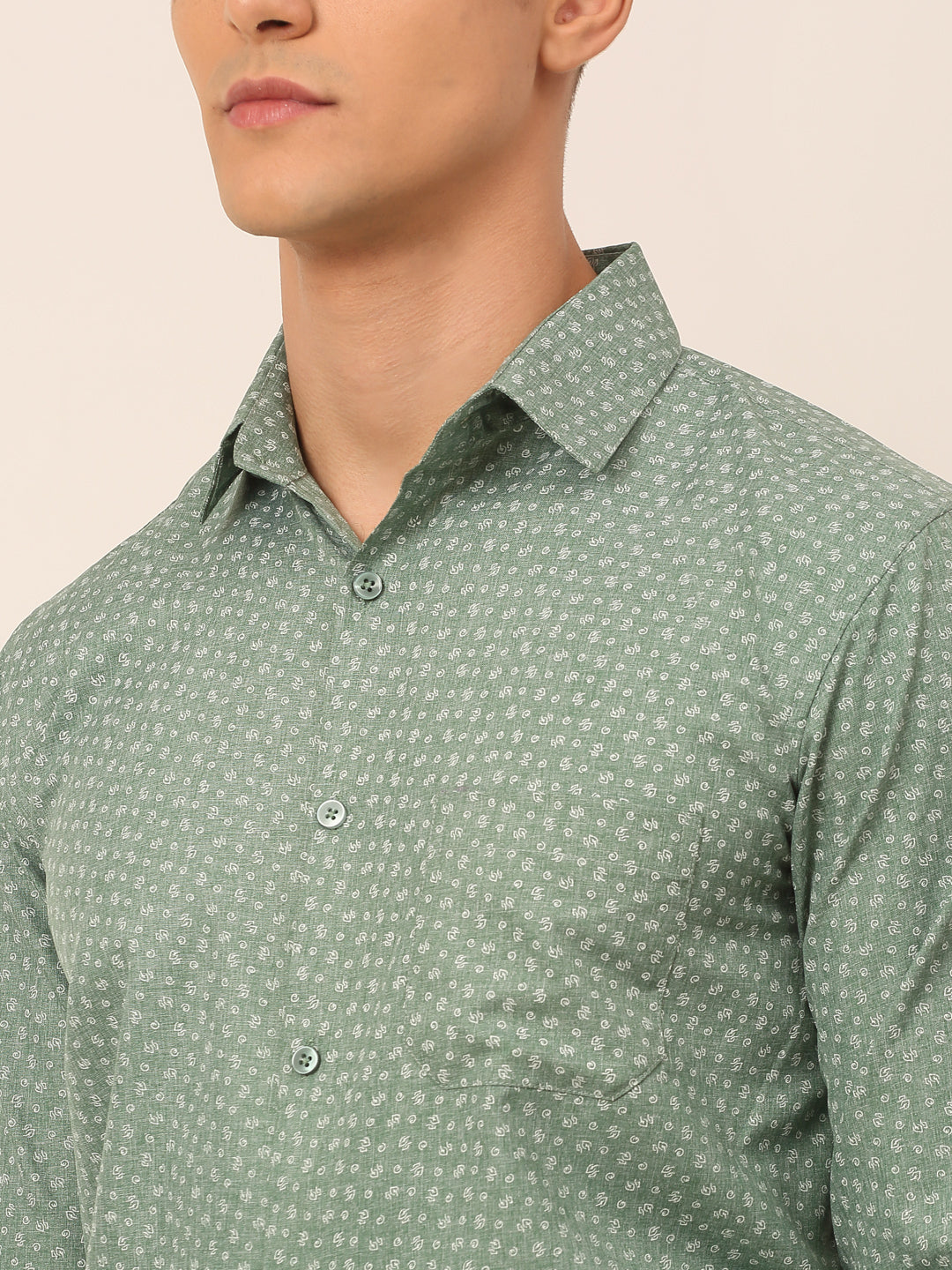 Jainish Men's Green Classic Printed Formal Shirt