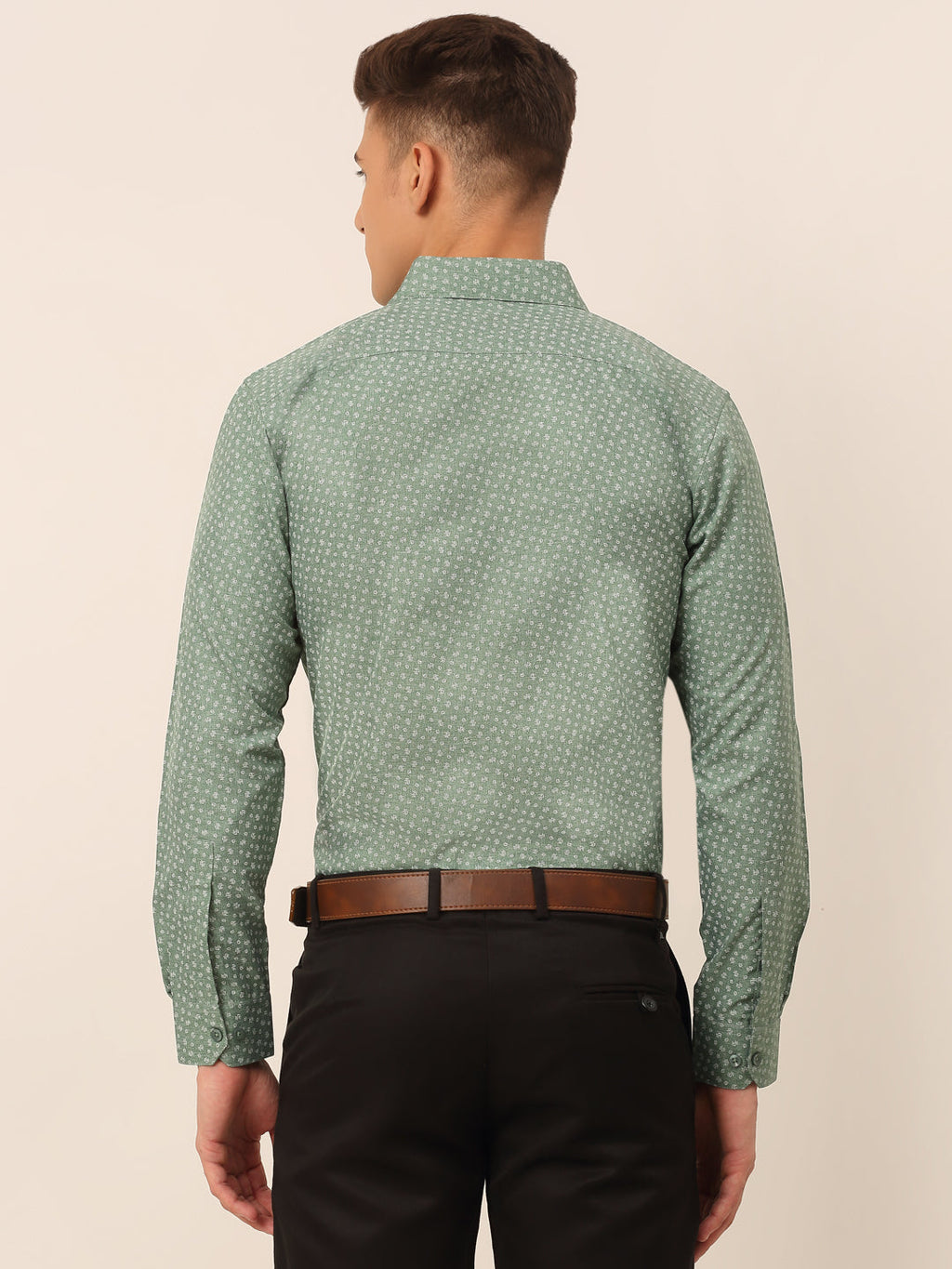 Jainish Men's Green Classic Printed Formal Shirt