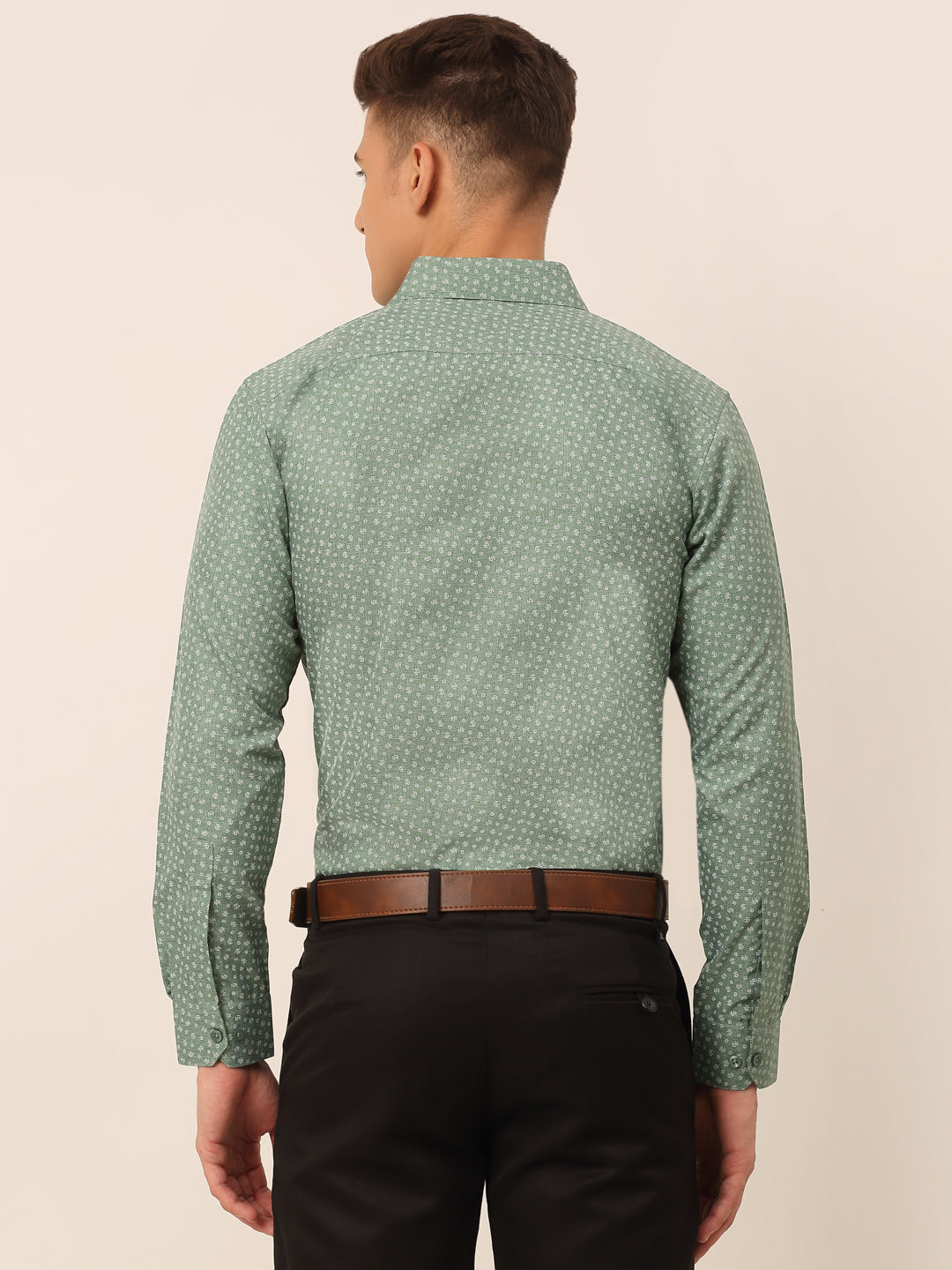 Jainish Men's Green Classic Printed Formal Shirt