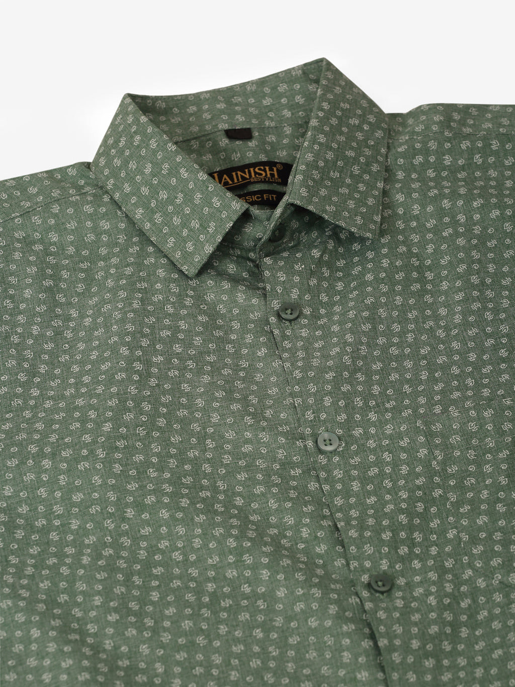 Jainish Men's Green Classic Printed Formal Shirt