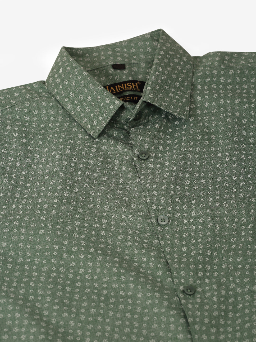 Jainish Men's Green Classic Printed Formal Shirt