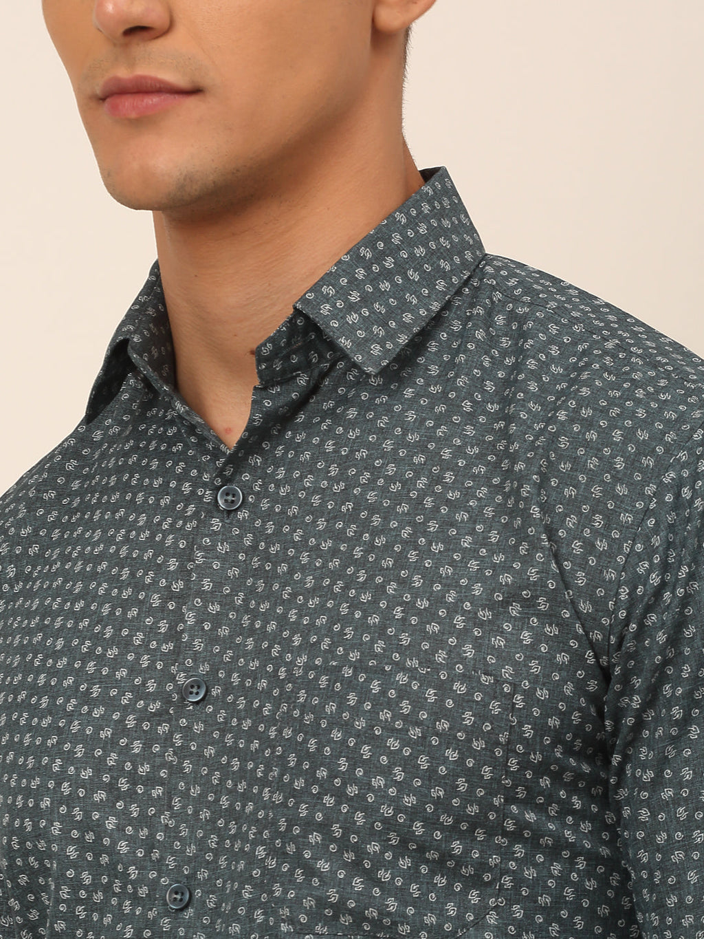 Jainish Men's Grey Classic Printed Formal Shirt
