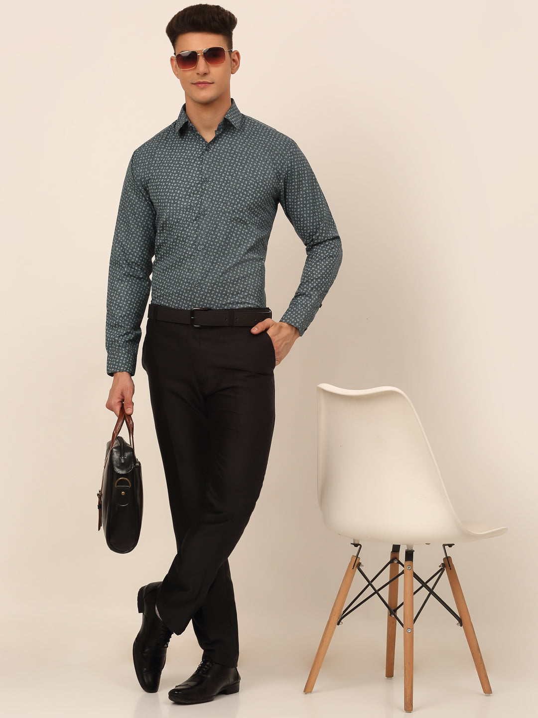Jainish Men's Grey Classic Printed Formal Shirt