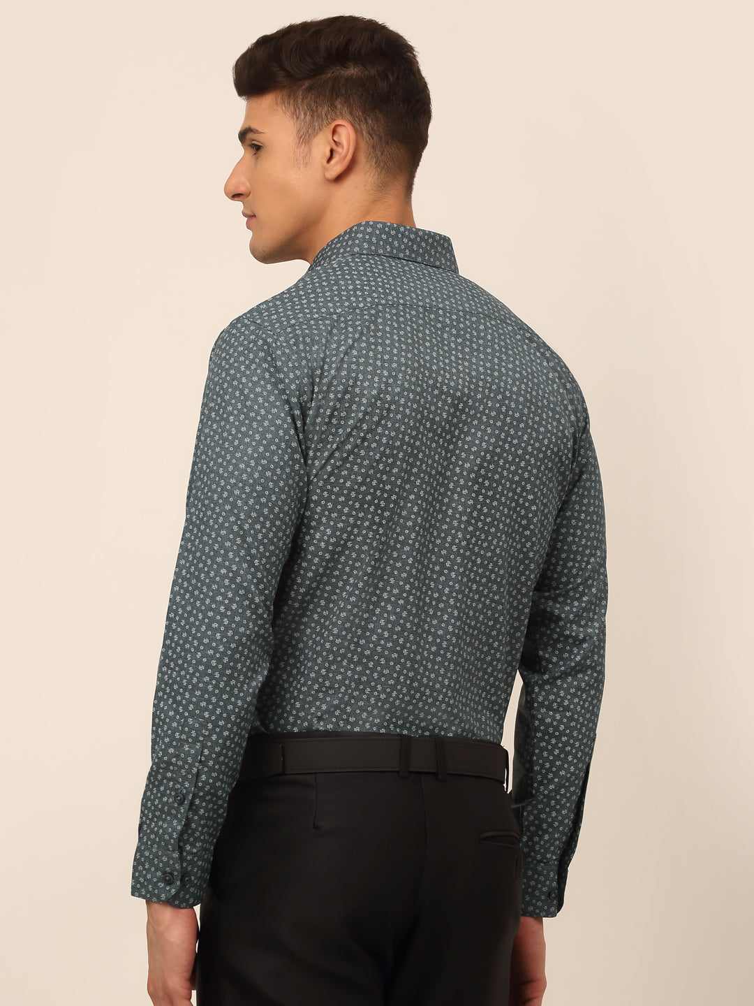 Jainish Men's Grey Classic Printed Formal Shirt