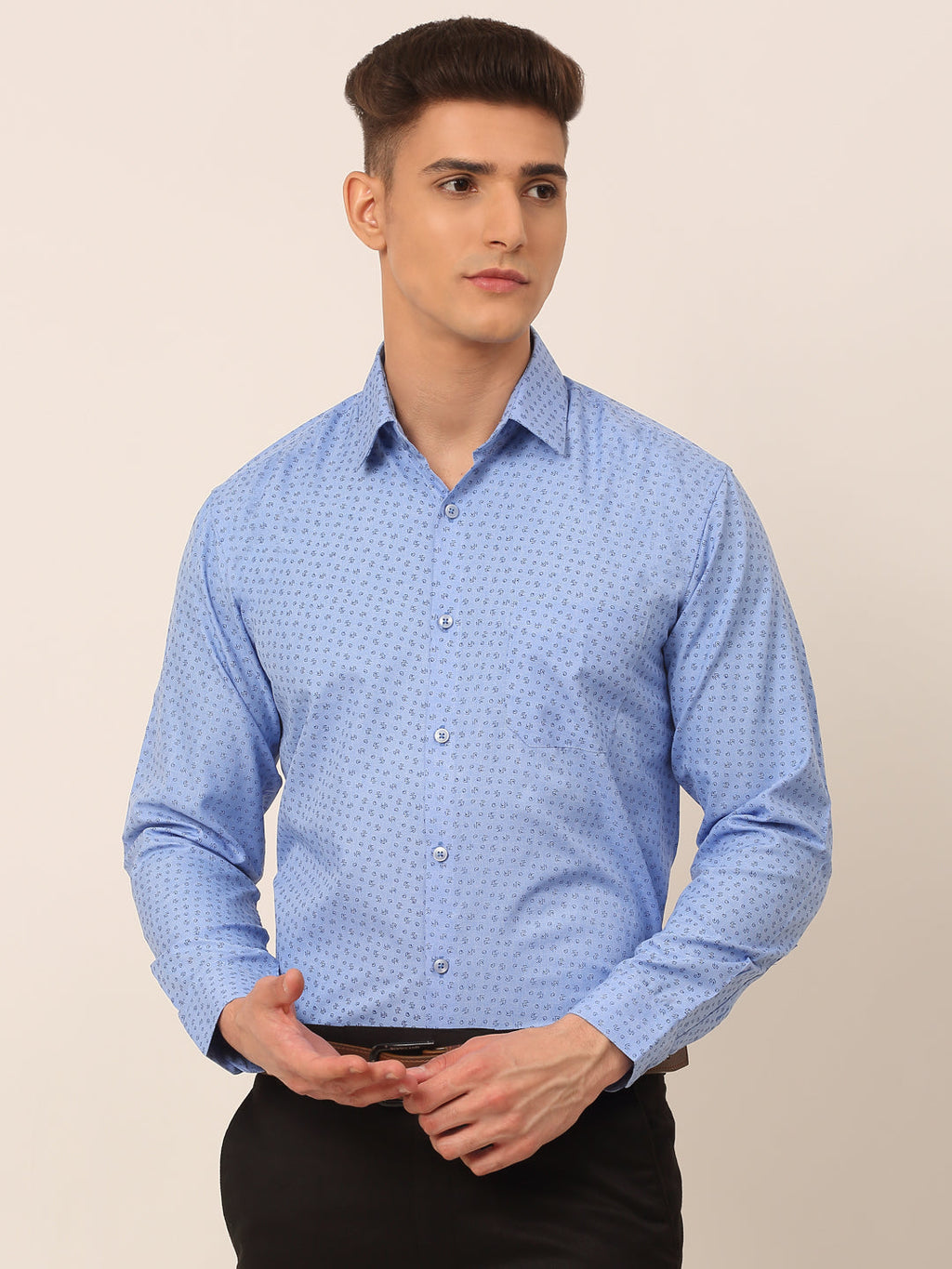 Jainish Men's Blue Classic Printed Formal Shirt