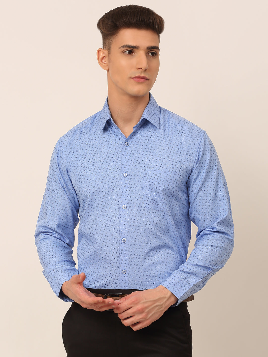 Jainish Men's Blue Classic Printed Formal Shirt