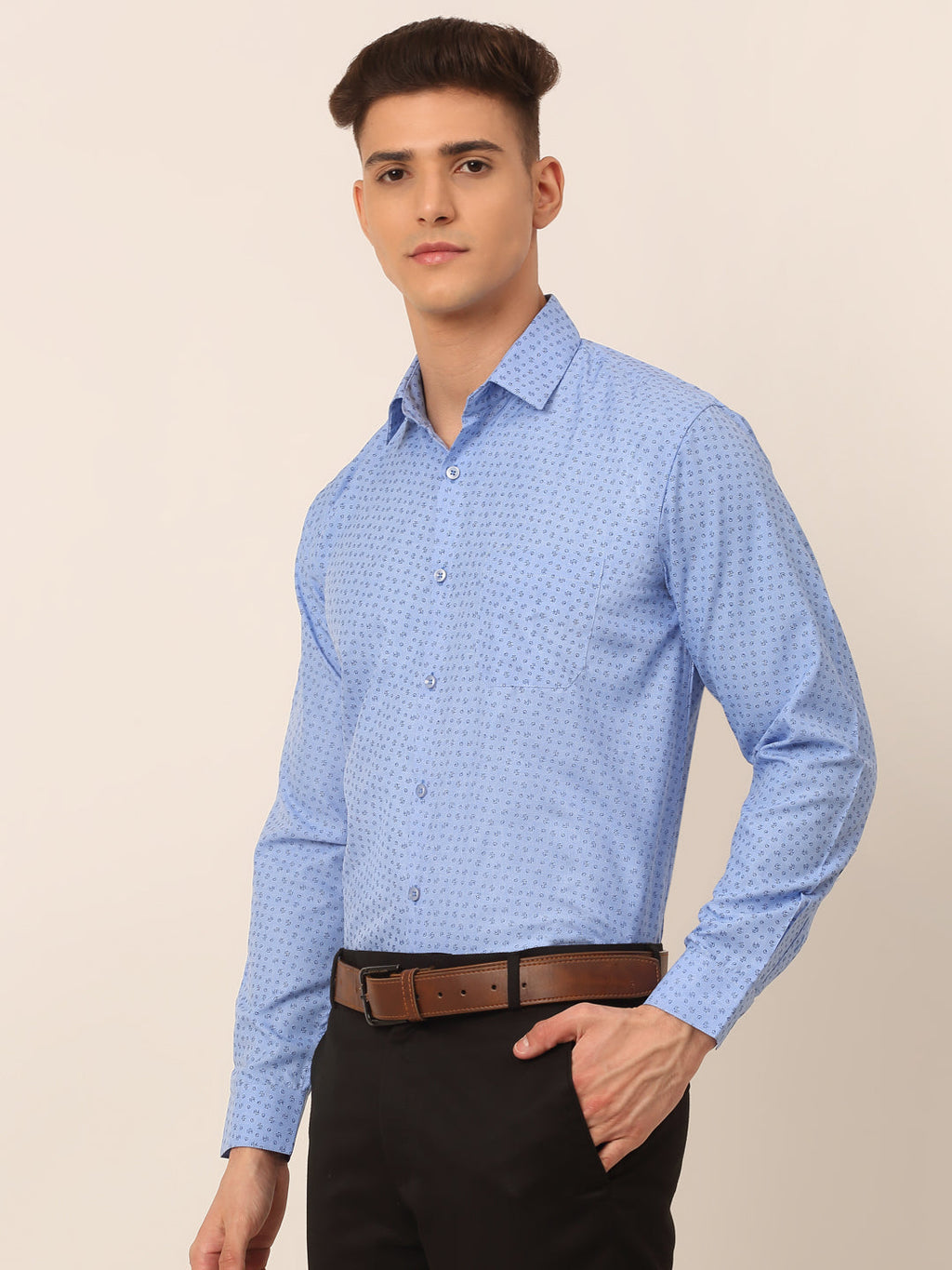 Jainish Men's Blue Classic Printed Formal Shirt