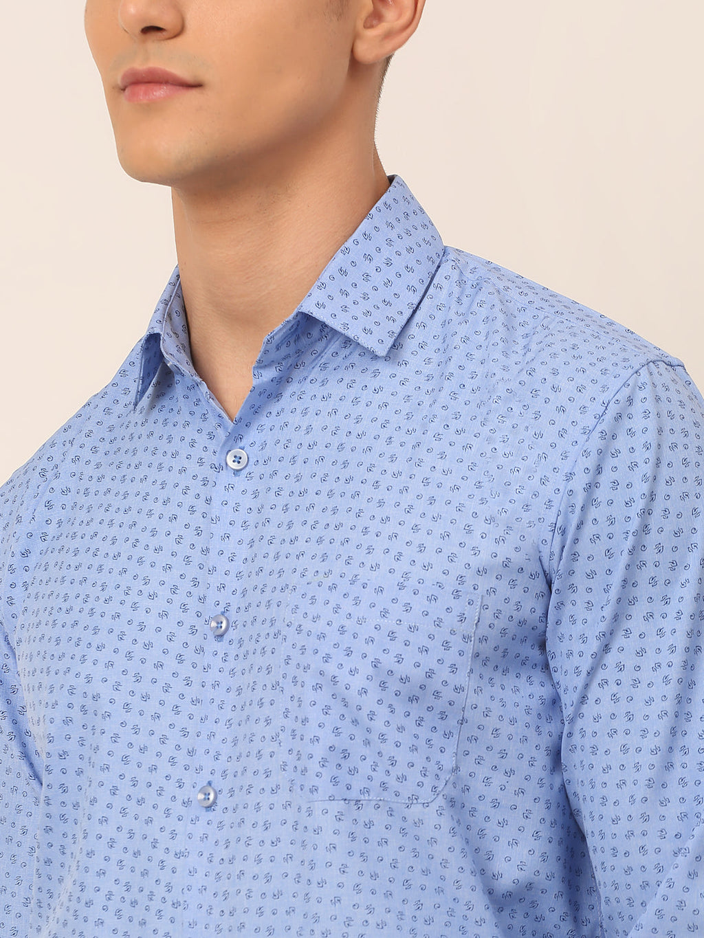 Jainish Men's Blue Classic Printed Formal Shirt