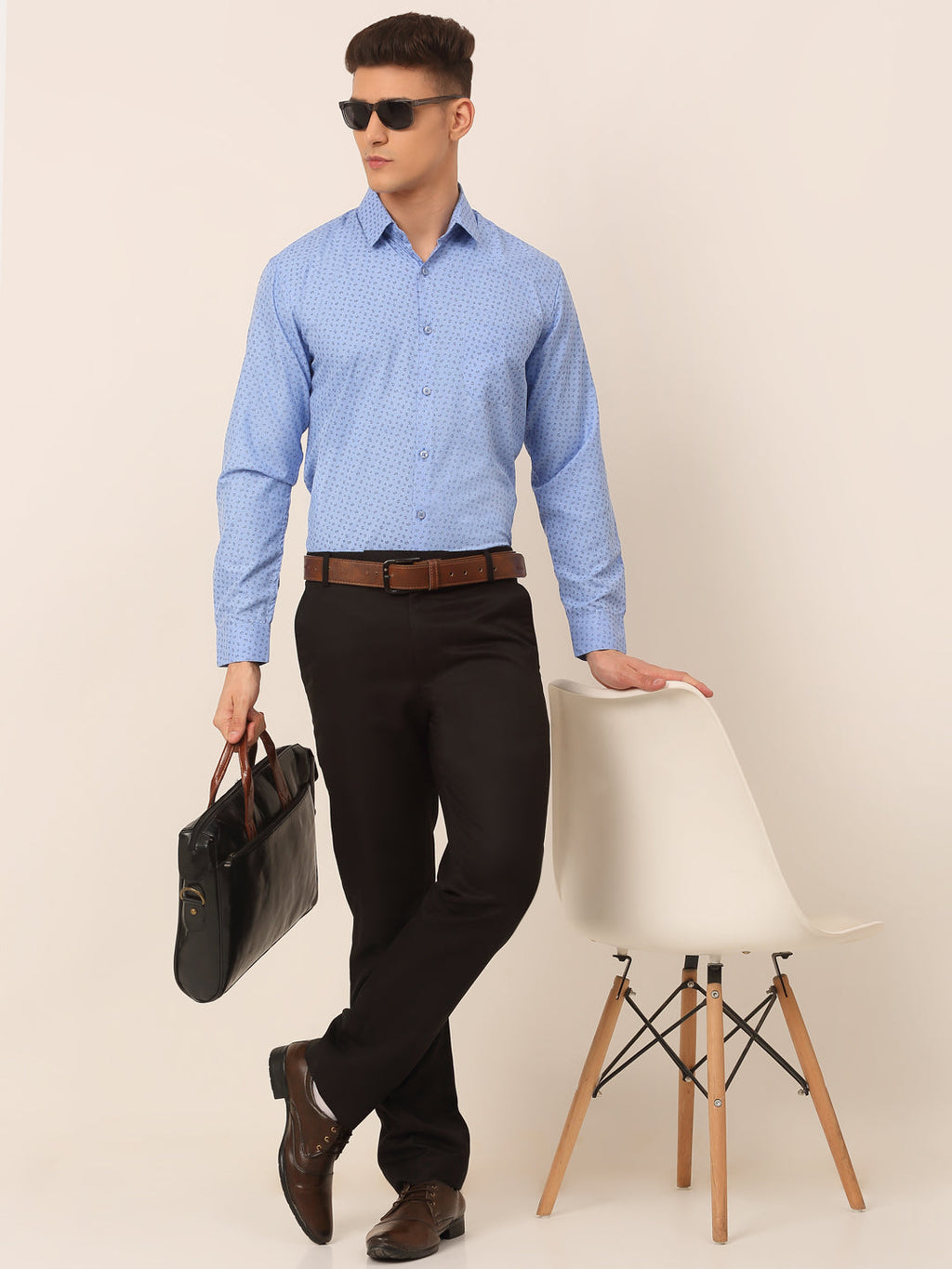 Jainish Men's Blue Classic Printed Formal Shirt