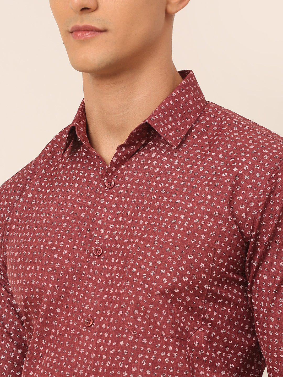 Jainish Men's Maroon Classic Printed Formal Shirt