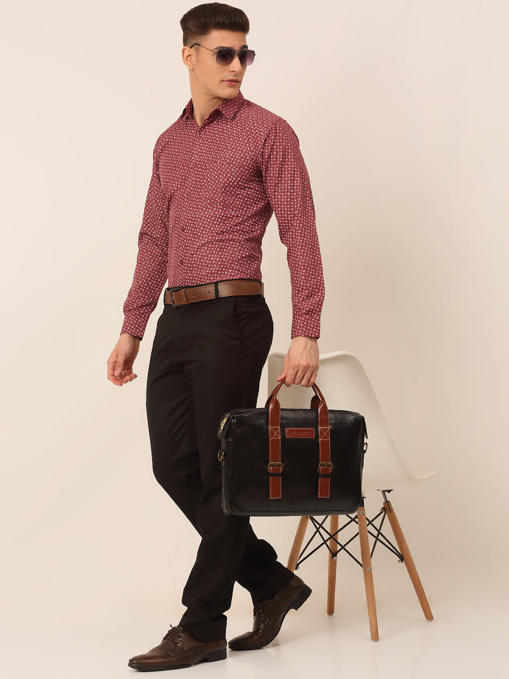 Jainish Men's Maroon Classic Printed Formal Shirt