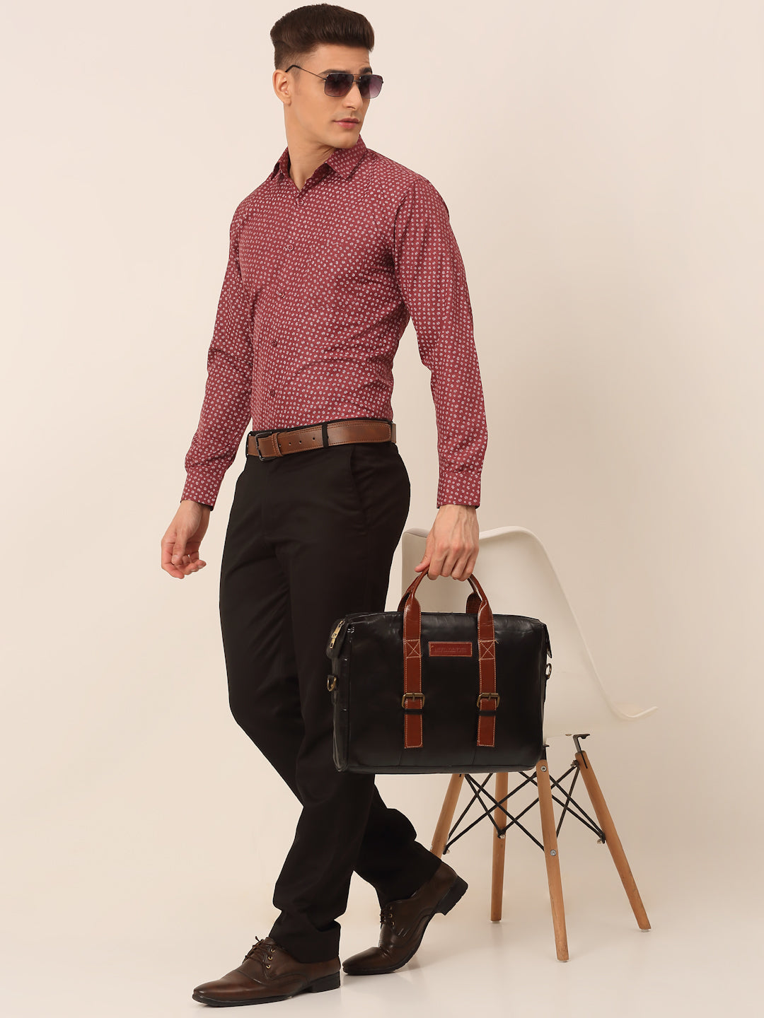 Jainish Men's Maroon Classic Printed Formal Shirt