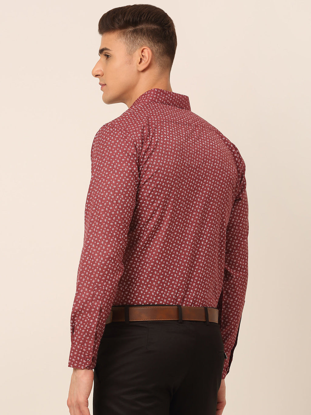 Jainish Men's Maroon Classic Printed Formal Shirt