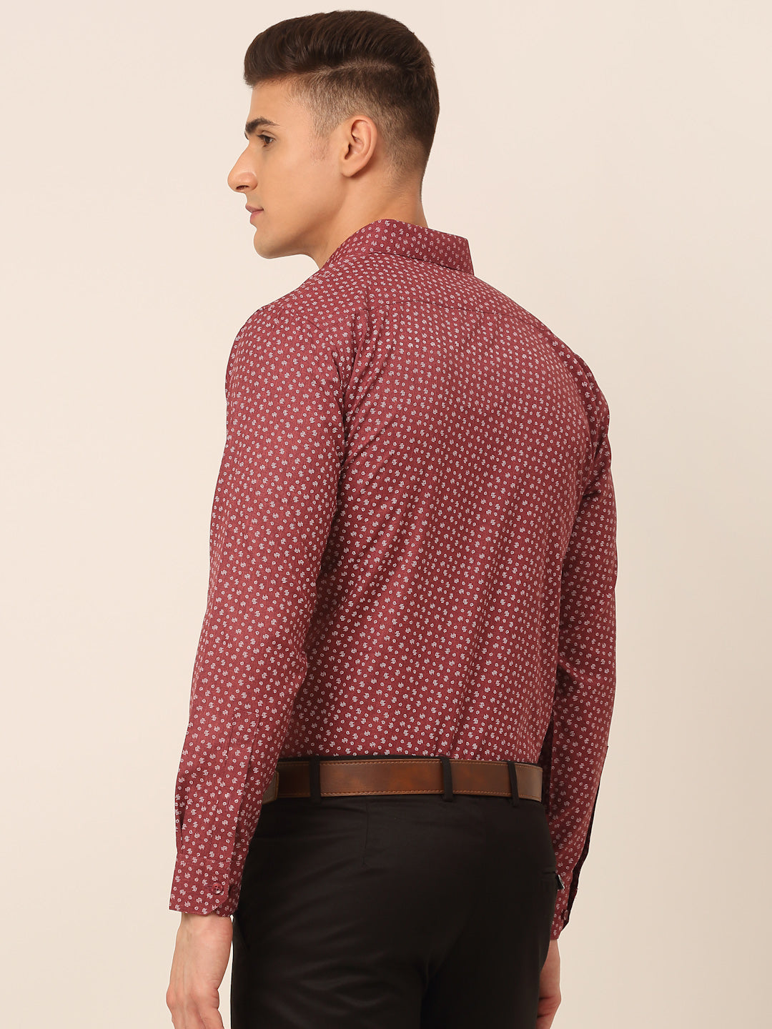 Jainish Men's Maroon Classic Printed Formal Shirt