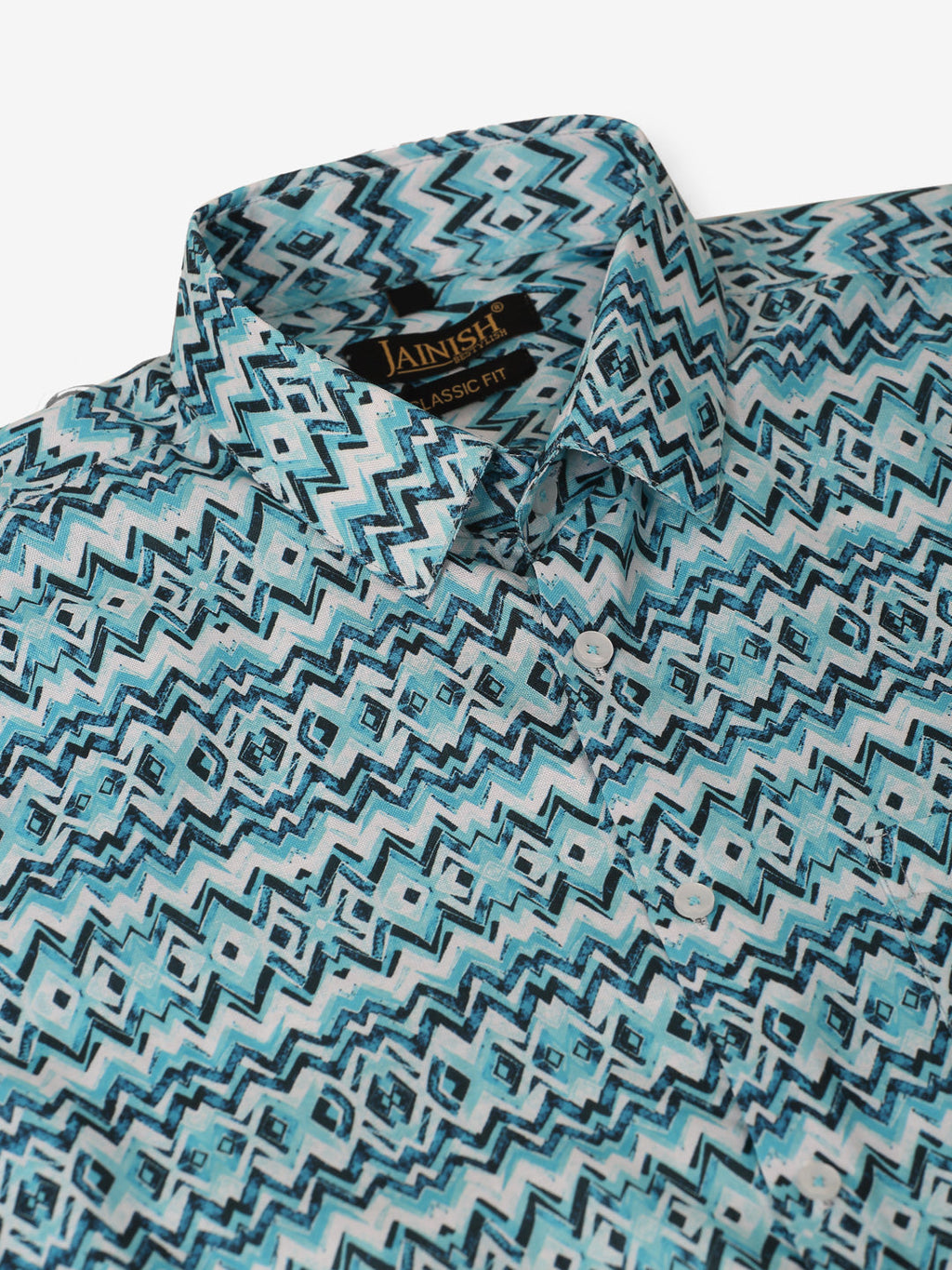 Jainish Men's Cotton Printed Formal Shirts - Sky Blue