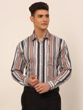 Jainish Men's Cotton Striped Formal Shirts - Brown