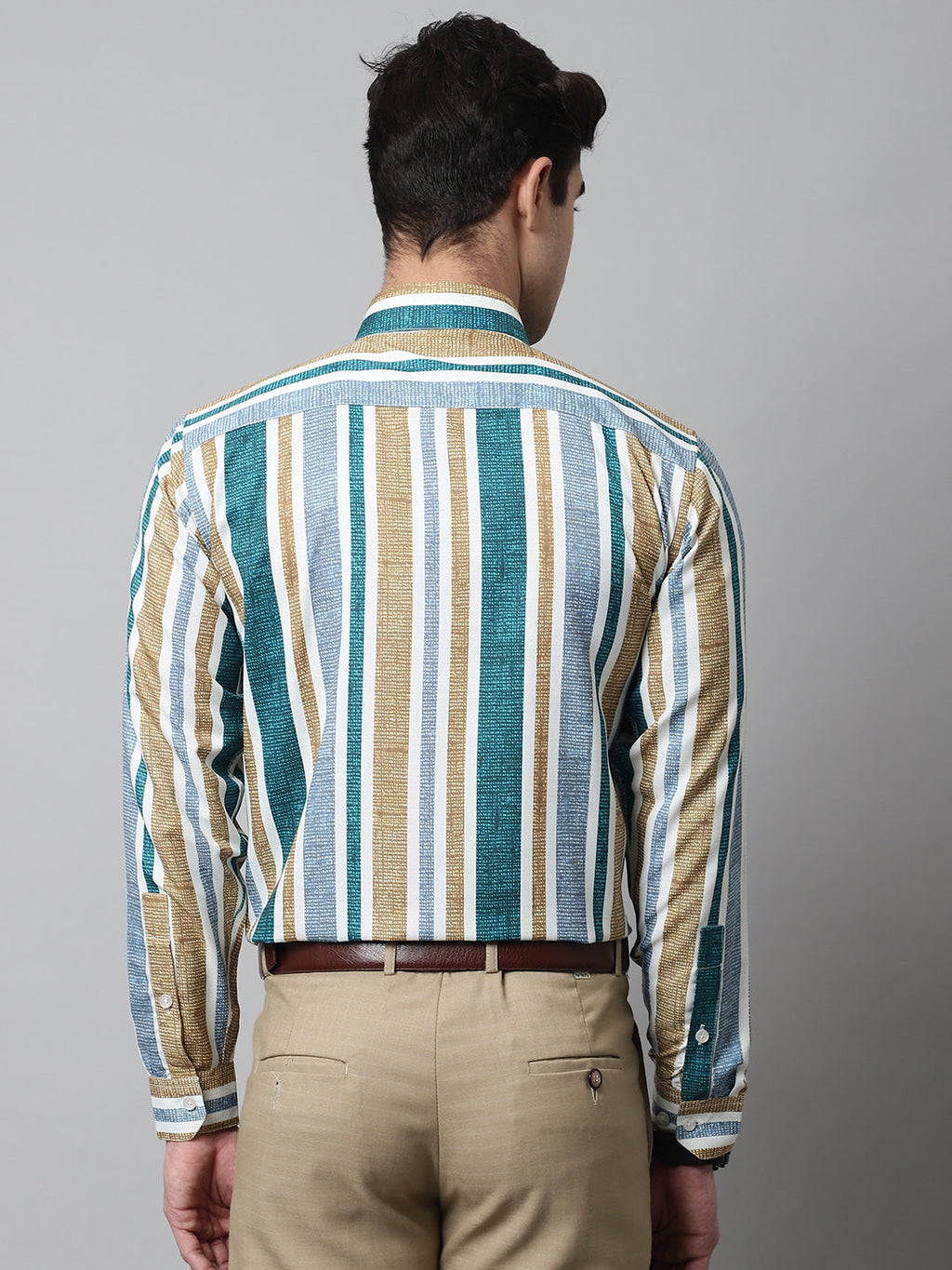 Jainish Men's Green Classic Striped Formal Shirt