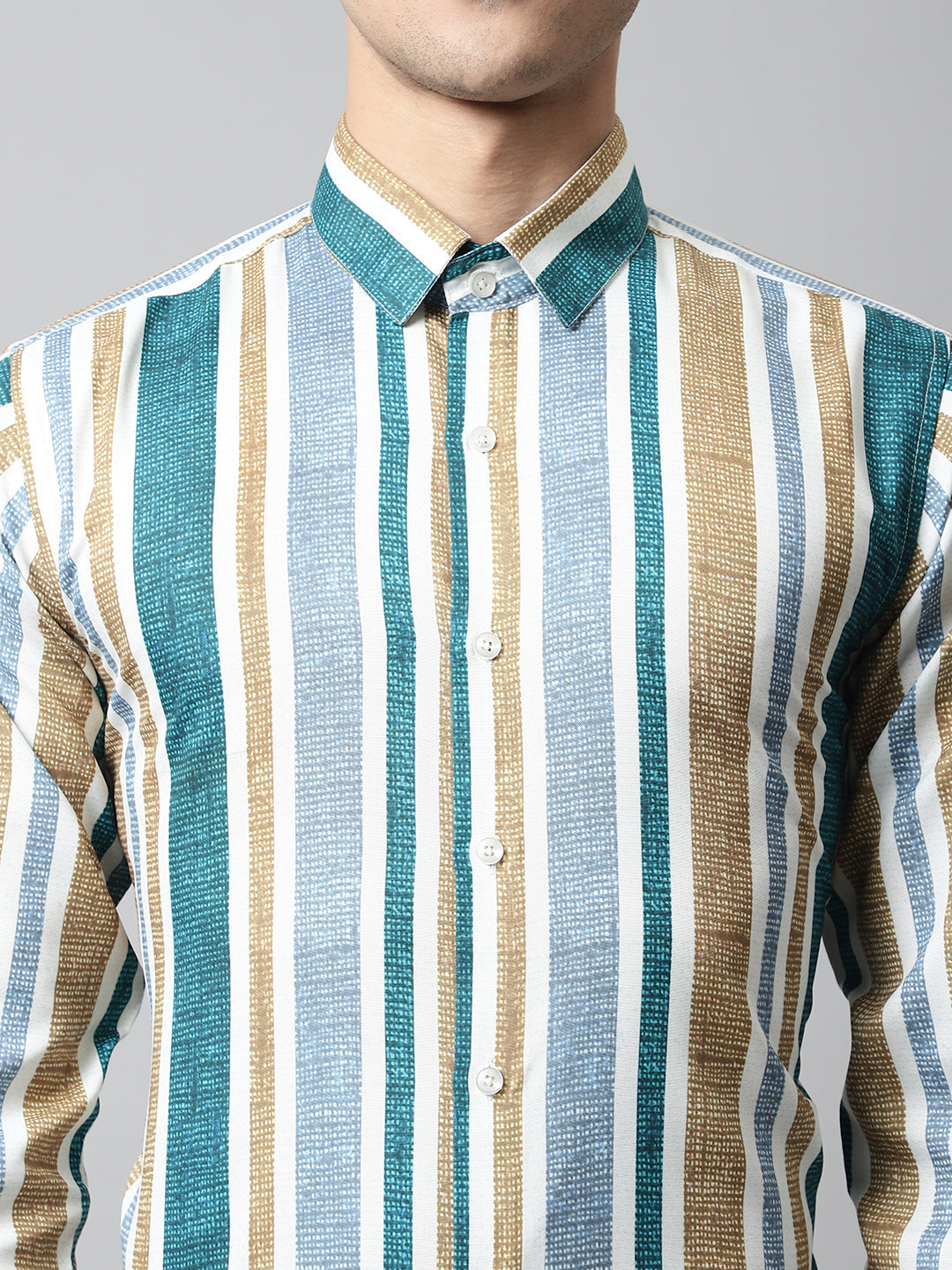 Jainish Men's Green Classic Striped Formal Shirt
