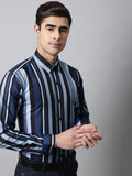 Jainish Men's Grey Classic Striped Formal Shirt