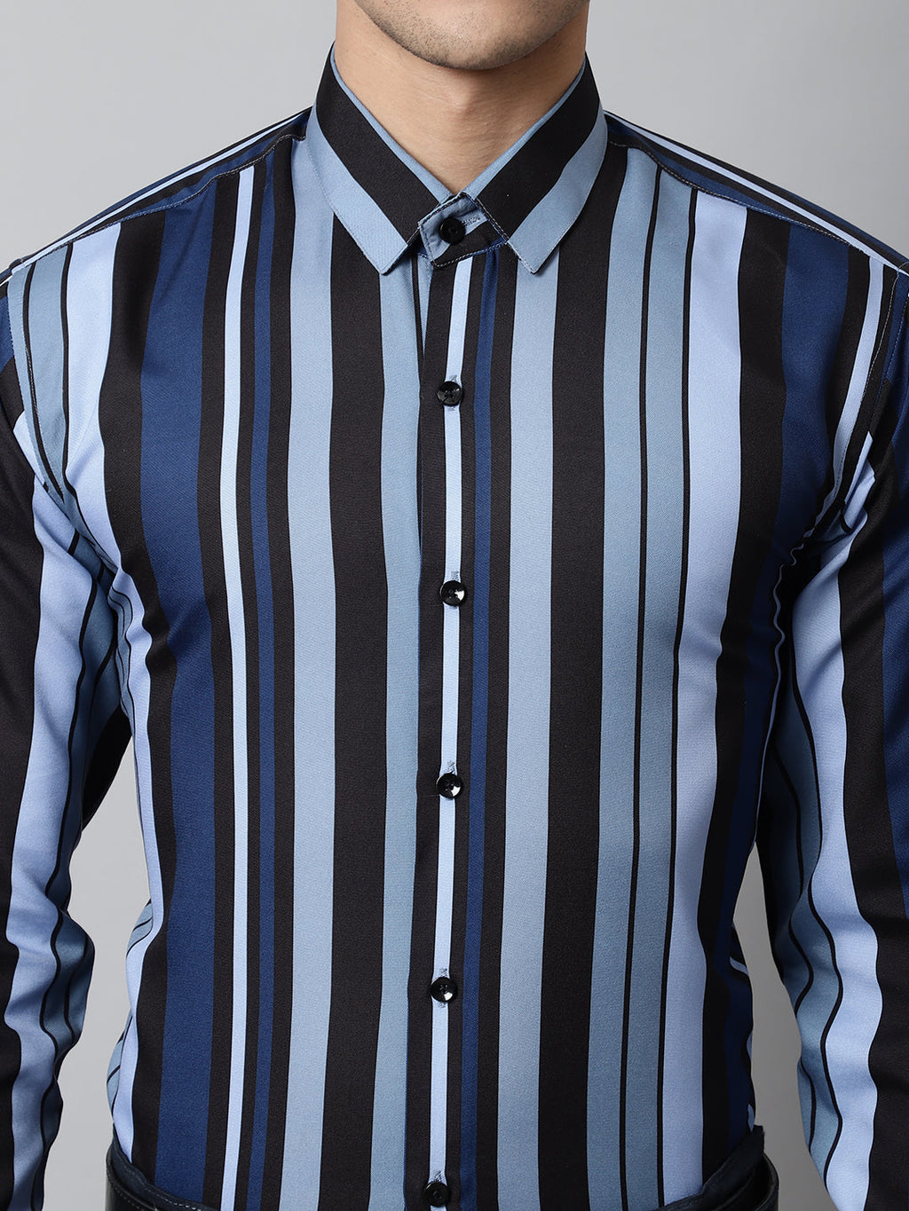 Jainish Men's Grey Classic Striped Formal Shirt