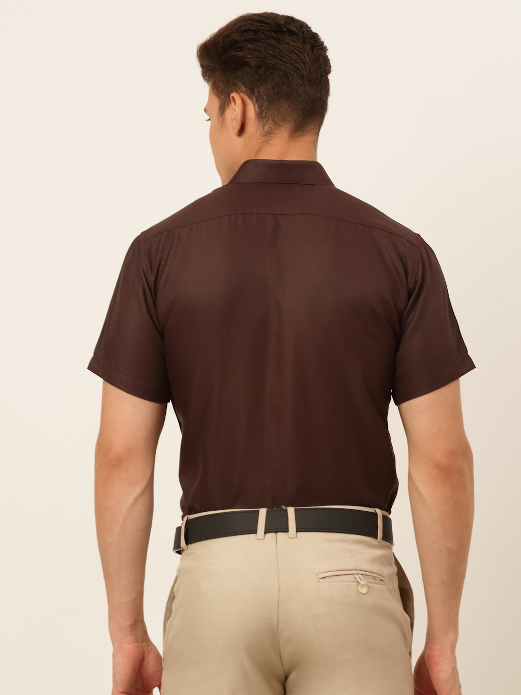 Jainish Men's Cotton Solid Formal Shirt - Coffee