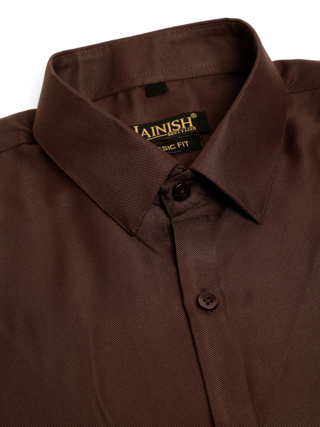 Jainish Men's Cotton Solid Formal Shirt - Coffee