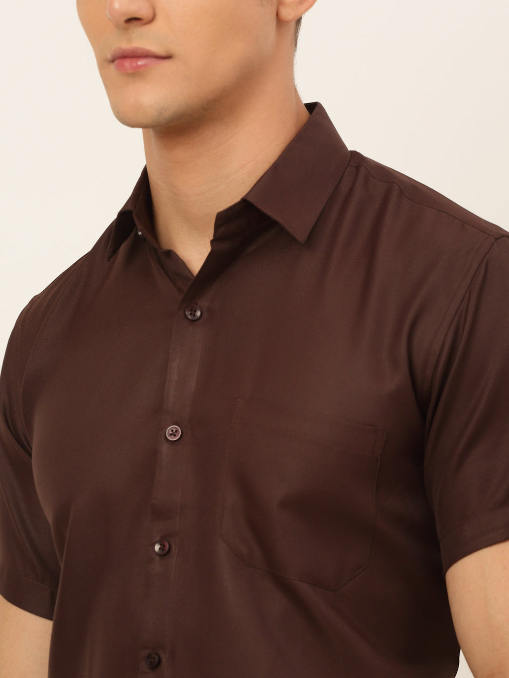 Jainish Men's Cotton Solid Formal Shirt - Coffee