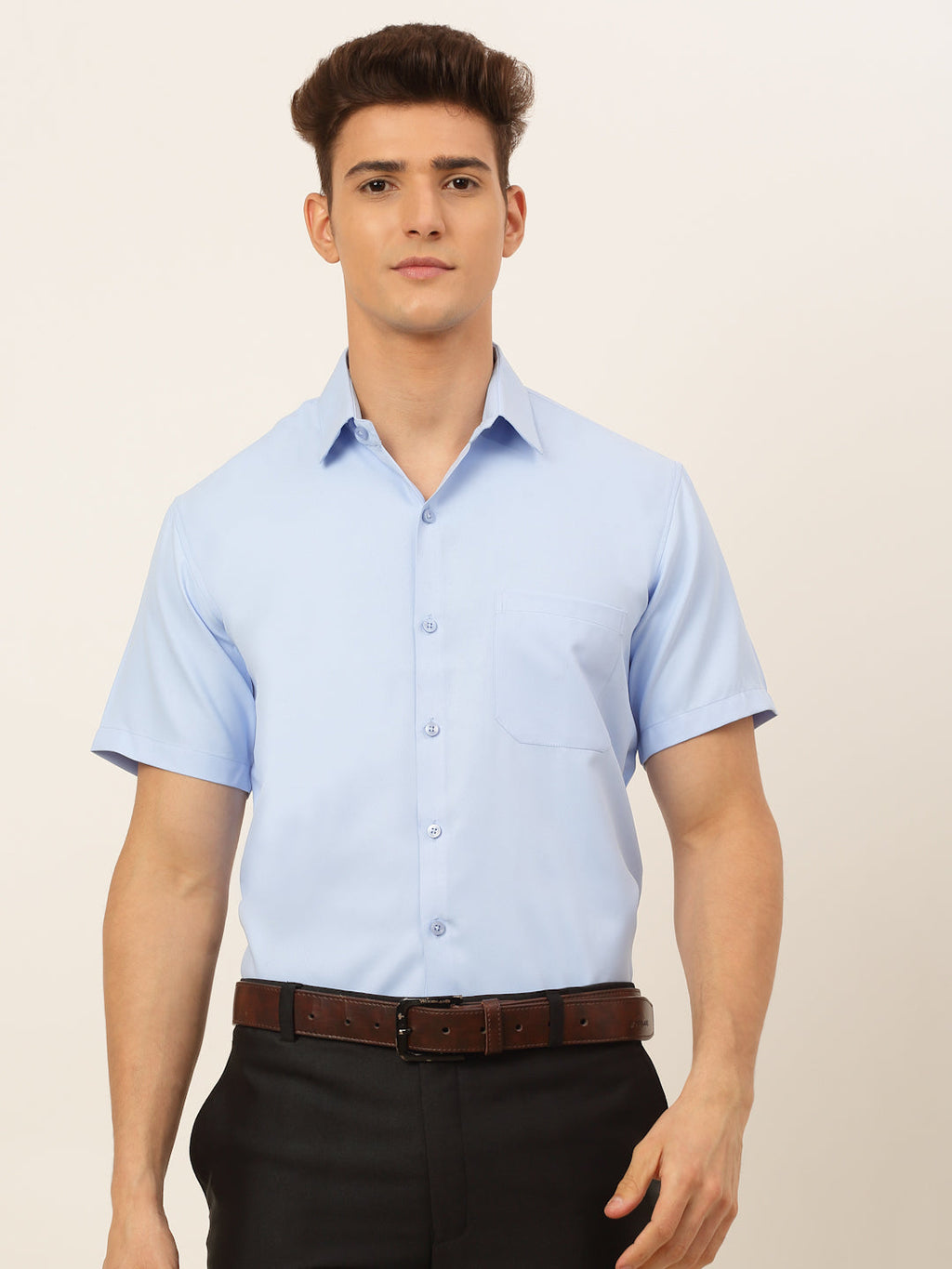 Jainish Men's Cotton Solid Formal Shirt - Firozi