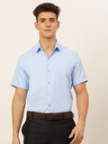 Jainish Men's Cotton Solid Formal Shirt - Firozi