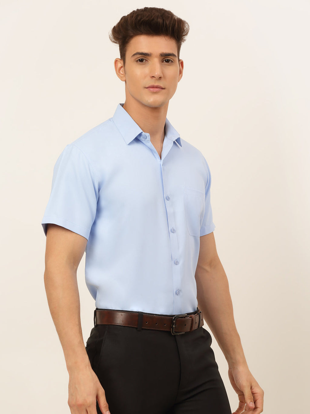 Jainish Men's Cotton Solid Formal Shirt - Firozi