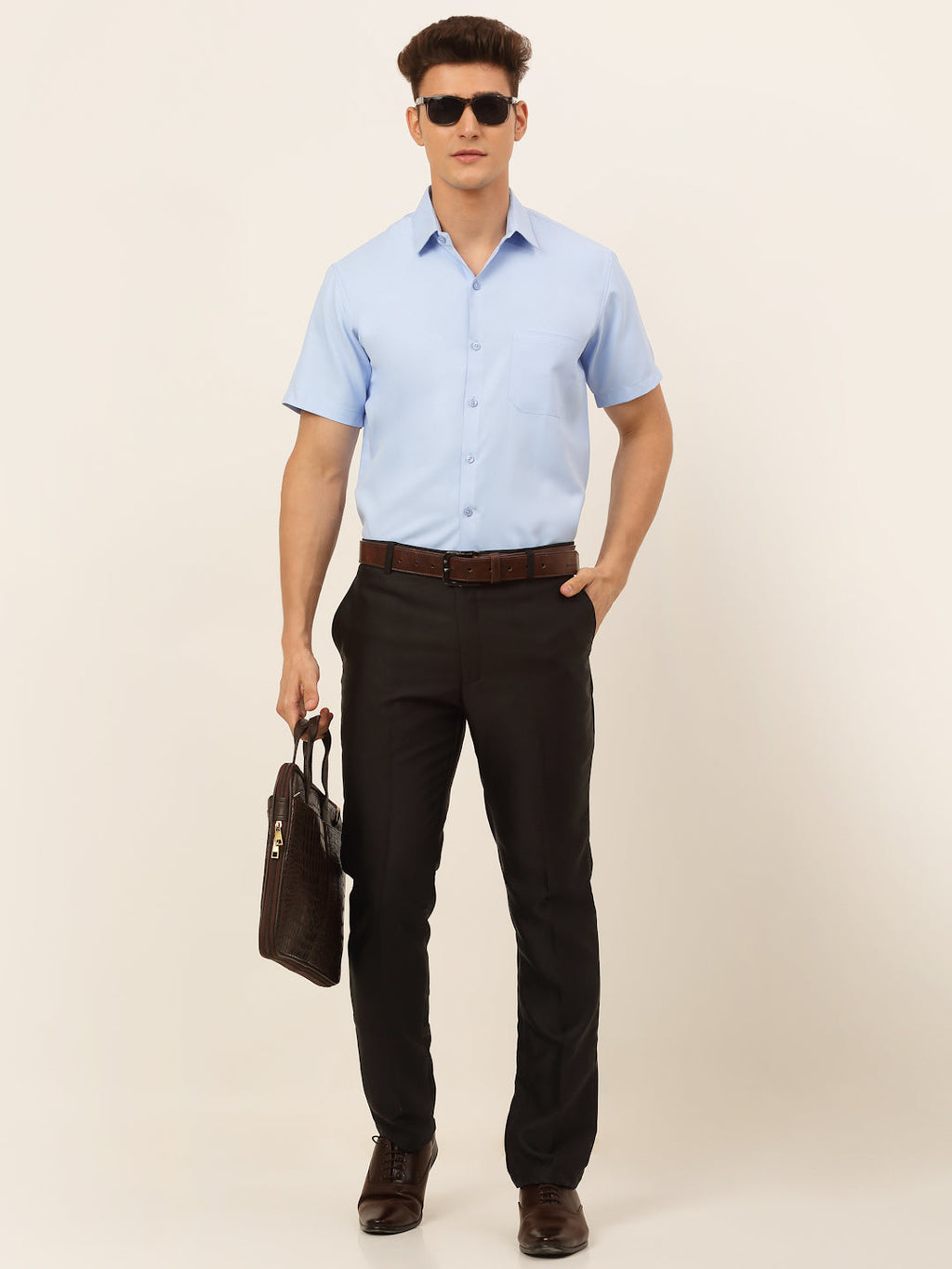 Jainish Men's Cotton Solid Formal Shirt - Firozi