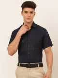 Jainish Men's Cotton Solid Formal Shirt - Navy Blue