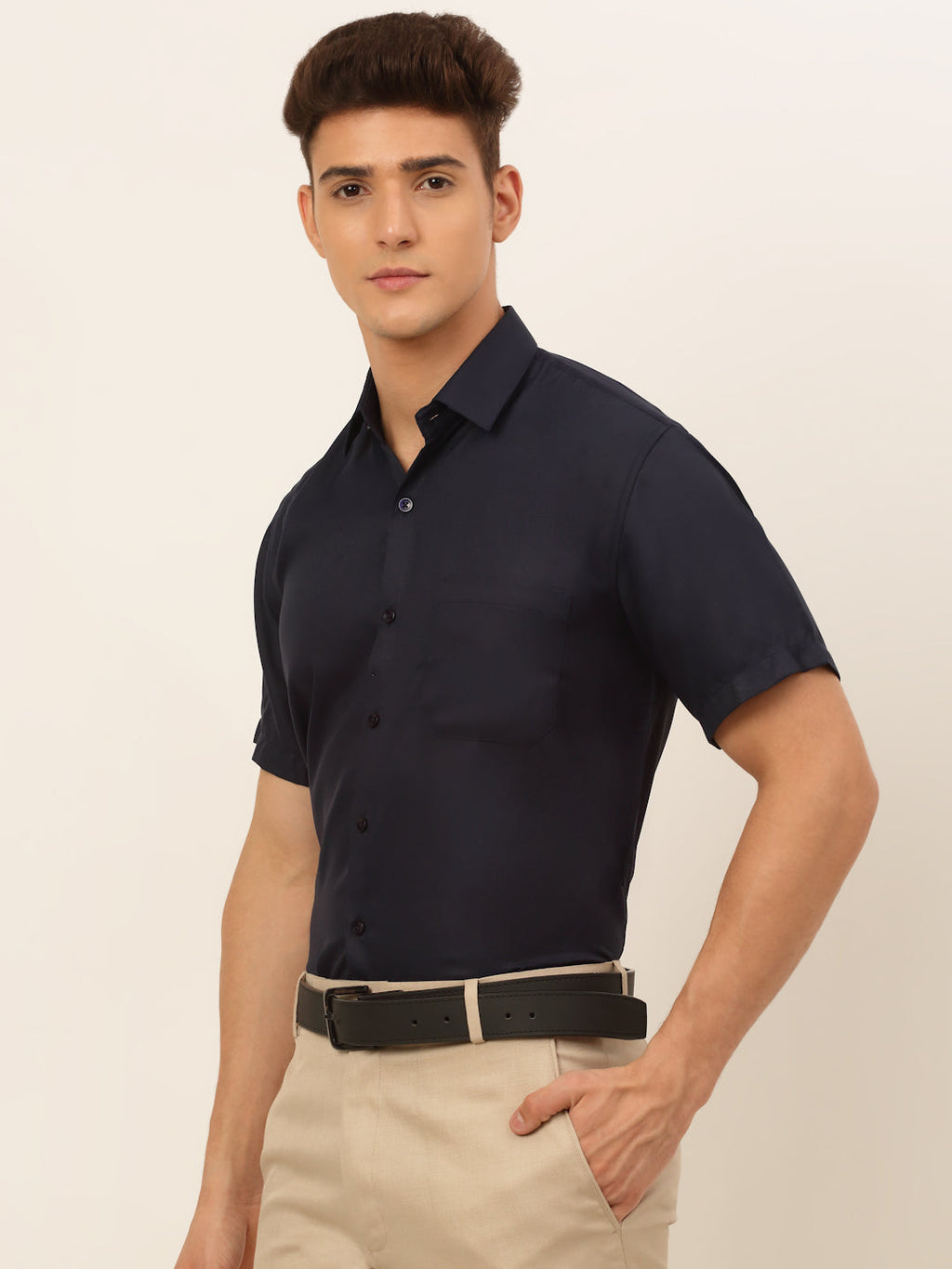 Jainish Men's Cotton Solid Formal Shirt - Navy Blue