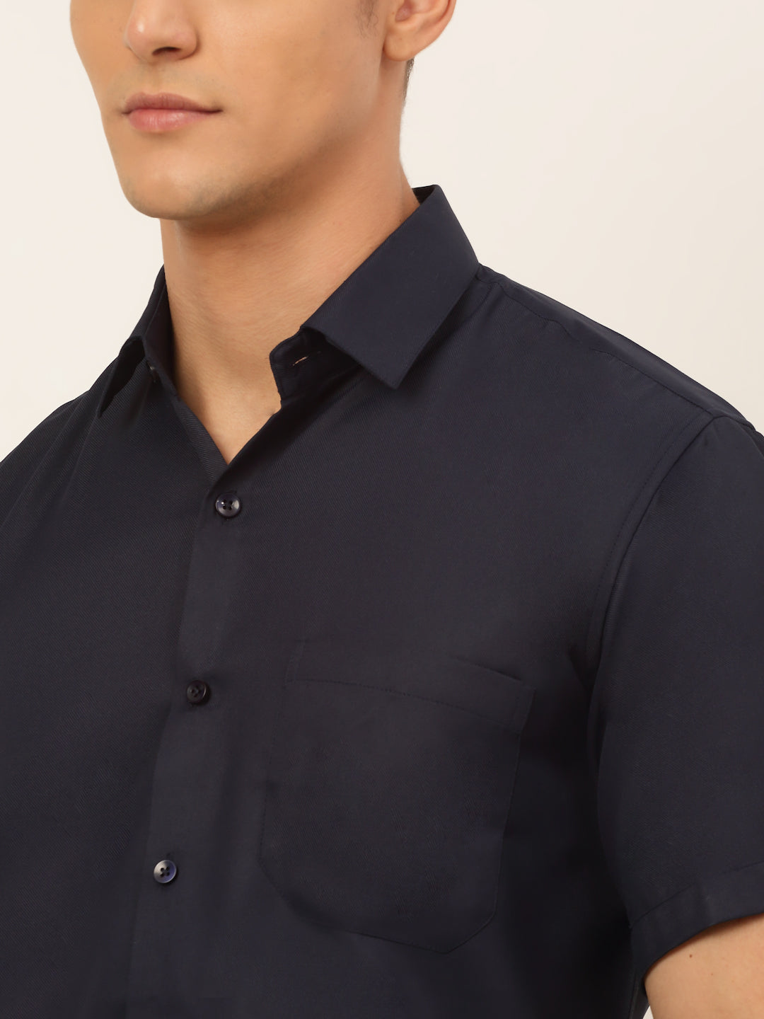 Jainish Men's Cotton Solid Formal Shirt - Navy Blue