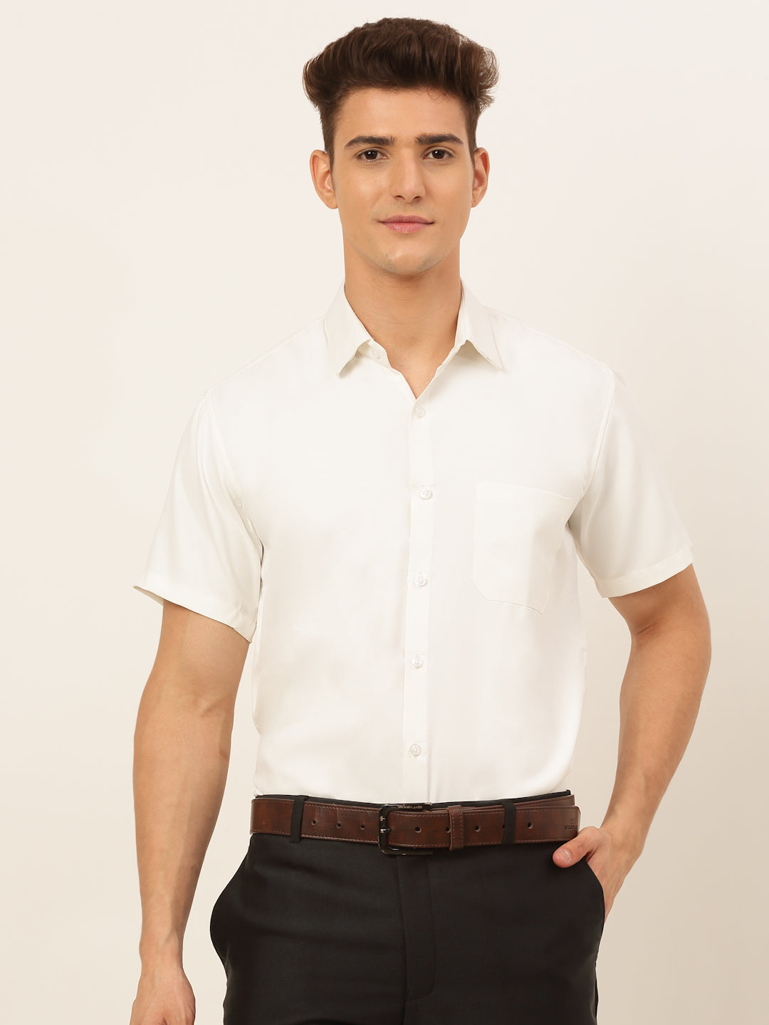 Jainish Men's Cotton Solid Formal Shirt - White