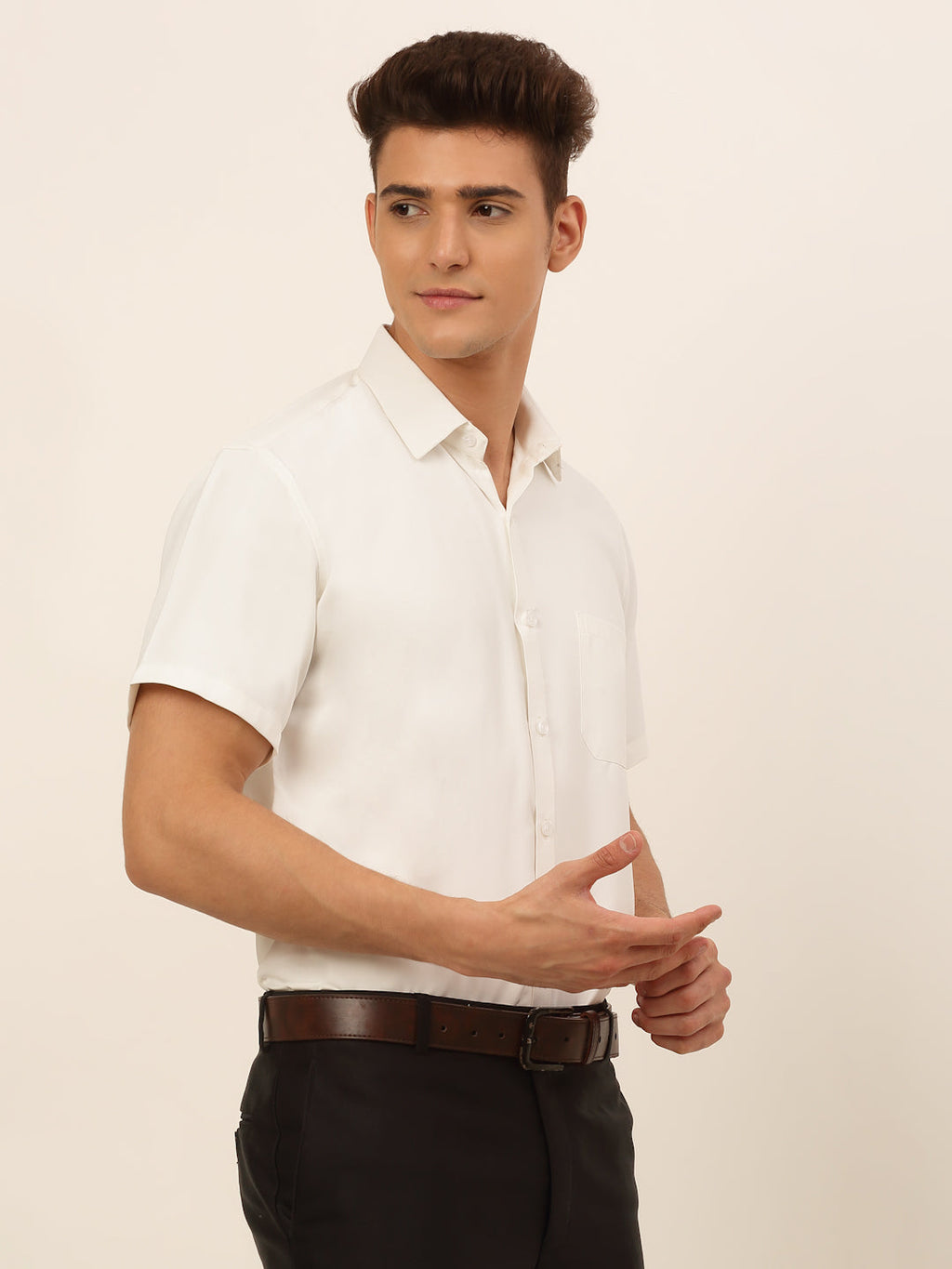 Jainish Men's Cotton Solid Formal Shirt - White