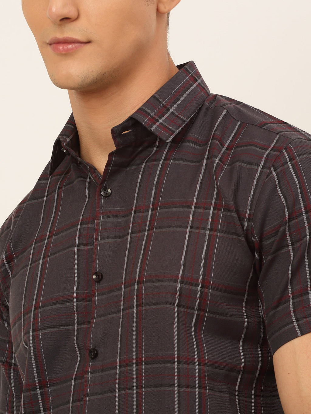Jainish Men's Cotton Checked Formal Shirts - Brown