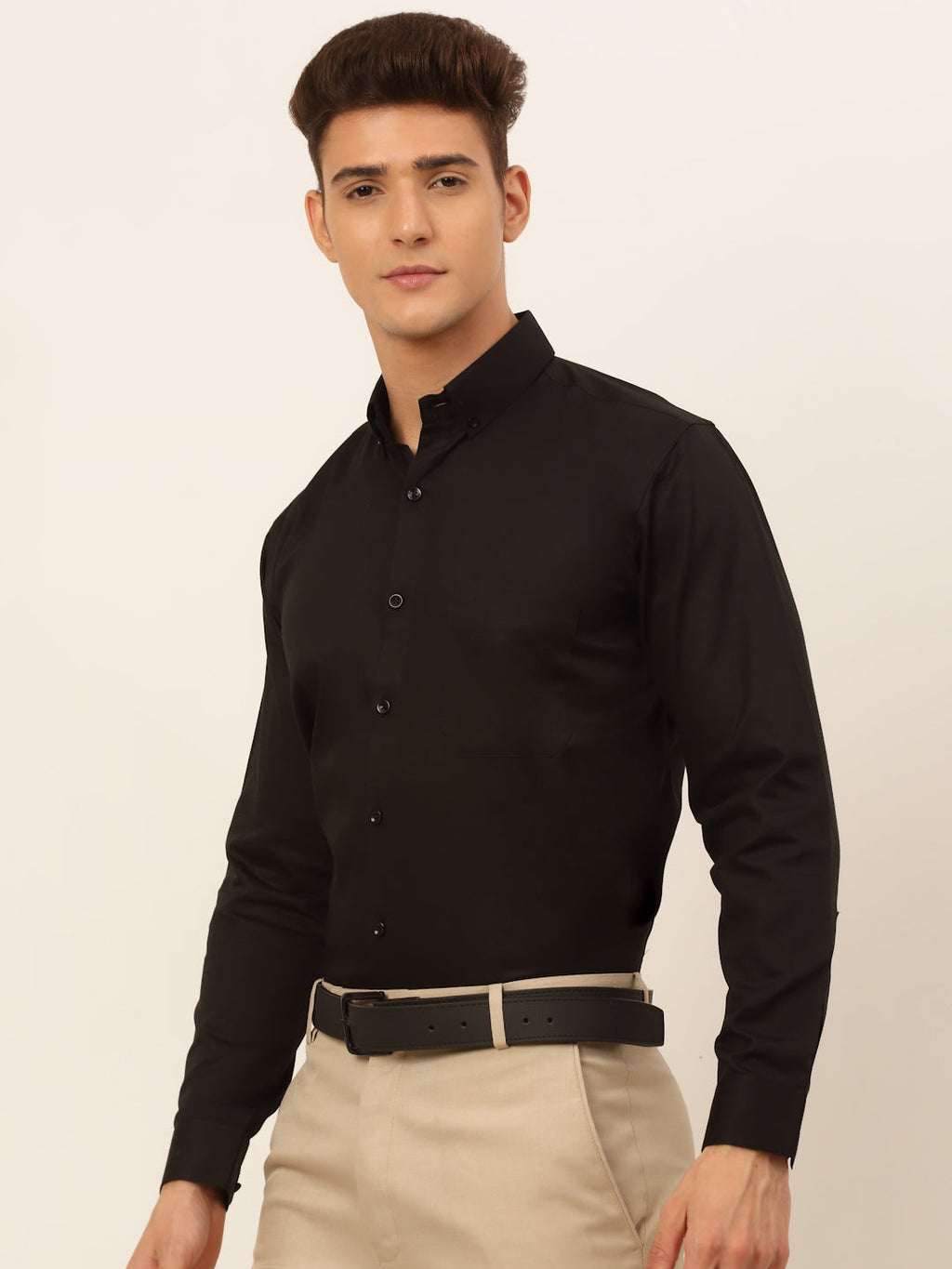 Jainish Men's Cotton Solid Formal Shirt - Black