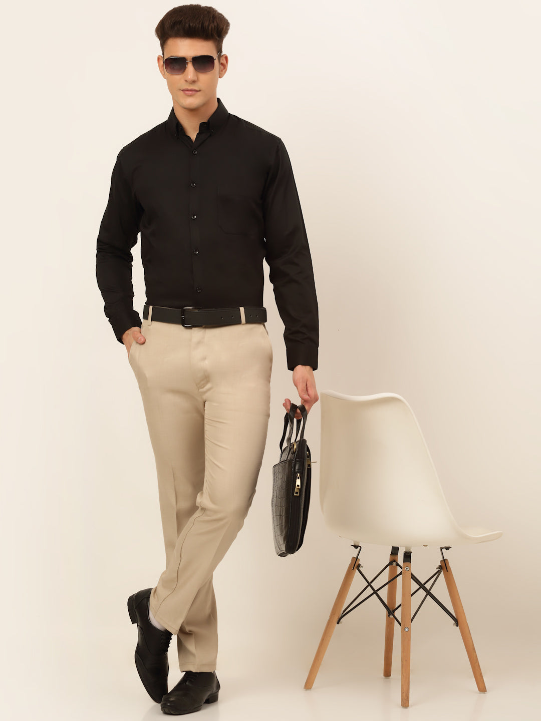 Jainish Men's Cotton Solid Formal Shirt - Black