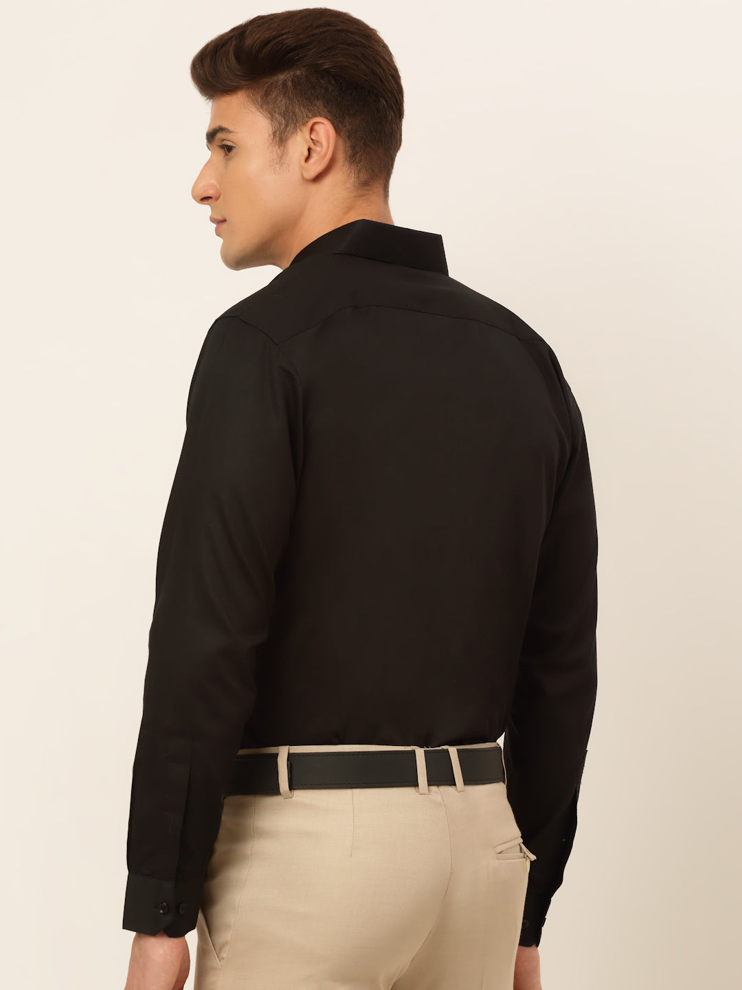Jainish Men's Cotton Solid Formal Shirt - Black