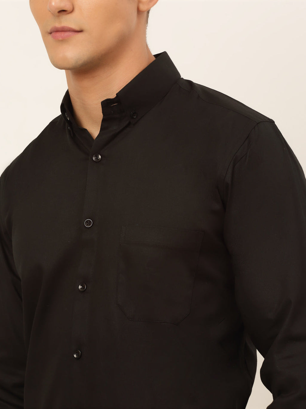Jainish Men's Cotton Solid Formal Shirt - Black