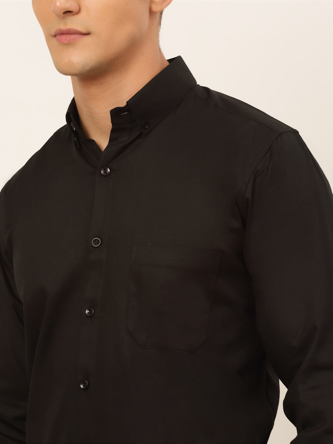 Jainish Men's Cotton Solid Formal Shirt - Black